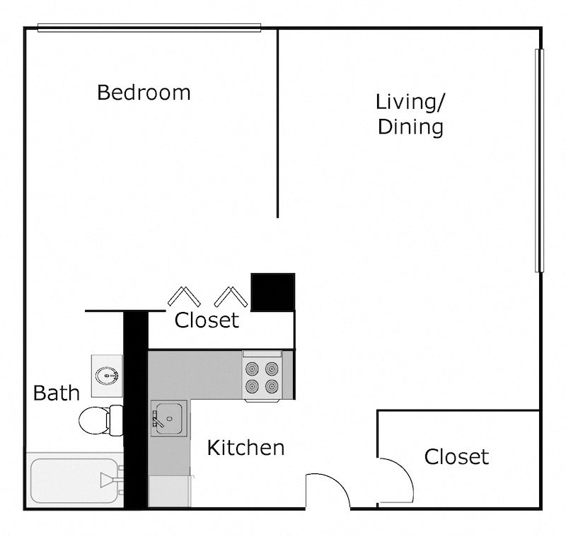 1x1A St. Andrews Residence apartments in West Palm Beach 1x1 Floor Plan